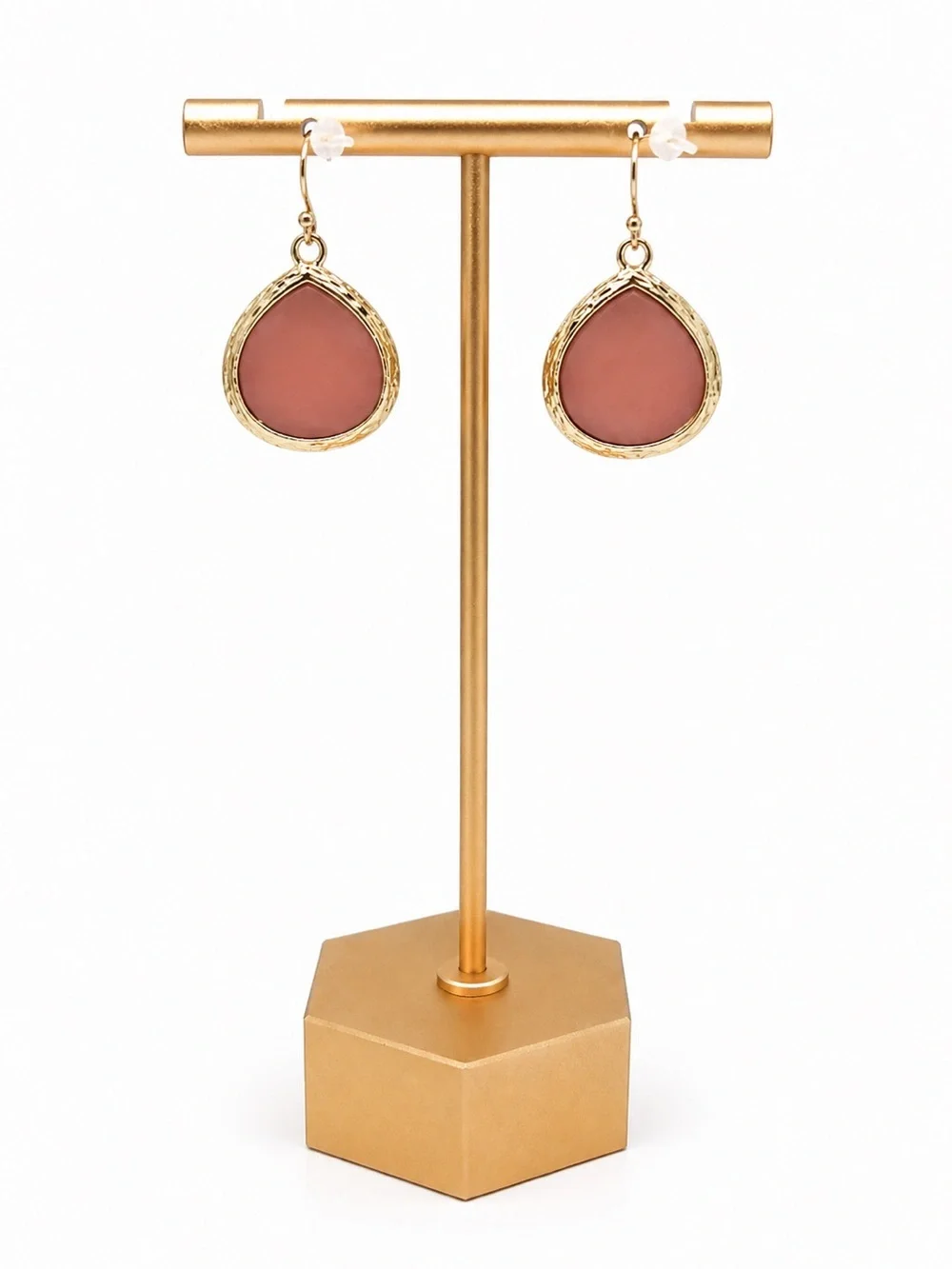 Gold Tone Coral Faceted Teardrop Dangle Earrings Boho Lightweight Statement